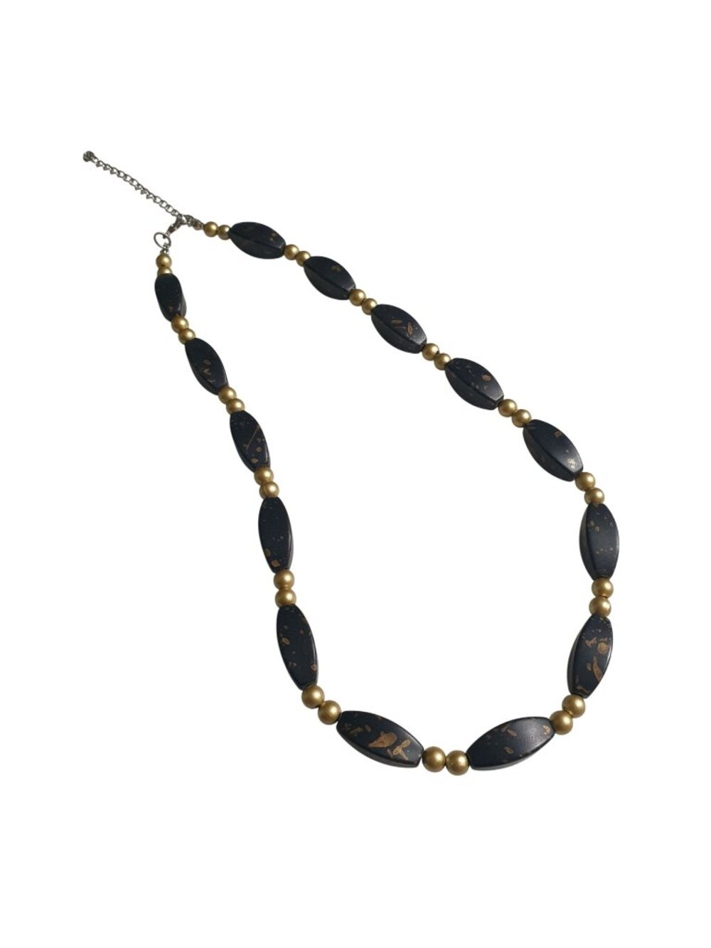 Gold Fleck Painted Black Beaded Necklace Adjustable Acrylic Beads Jewelry Gift
